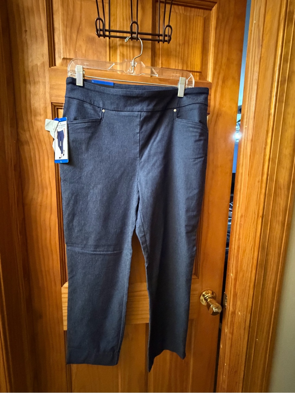 NWT Hilary Radley Navy Tummy Control Pull On Pants Size L 26 Inseam